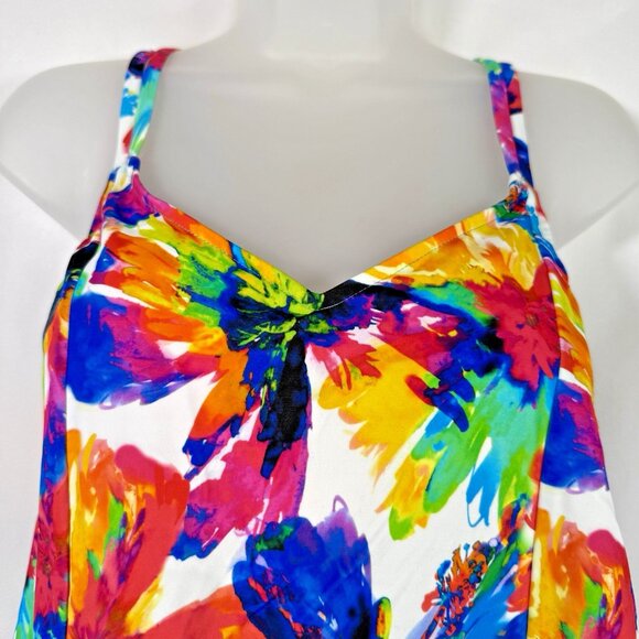 Swim Solutions Womens Hi-Low Floral Printed Beachwear Tankini Swim Top Size 8 - Picture 4 of 10